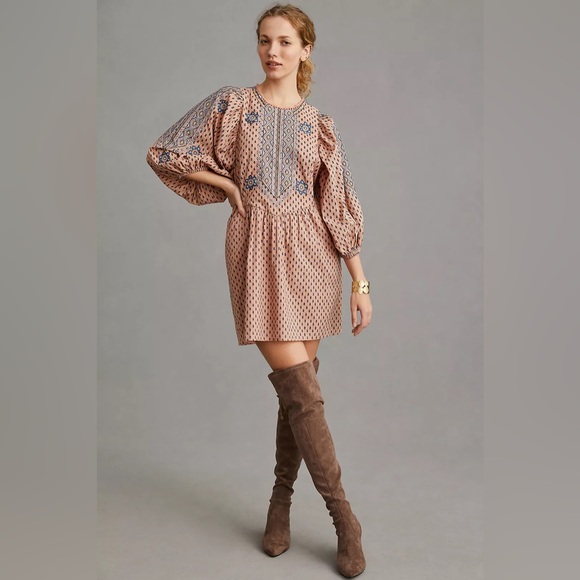 By Anthropologie Embroidered Tunic Mini Dress - Picture 1 of 12
